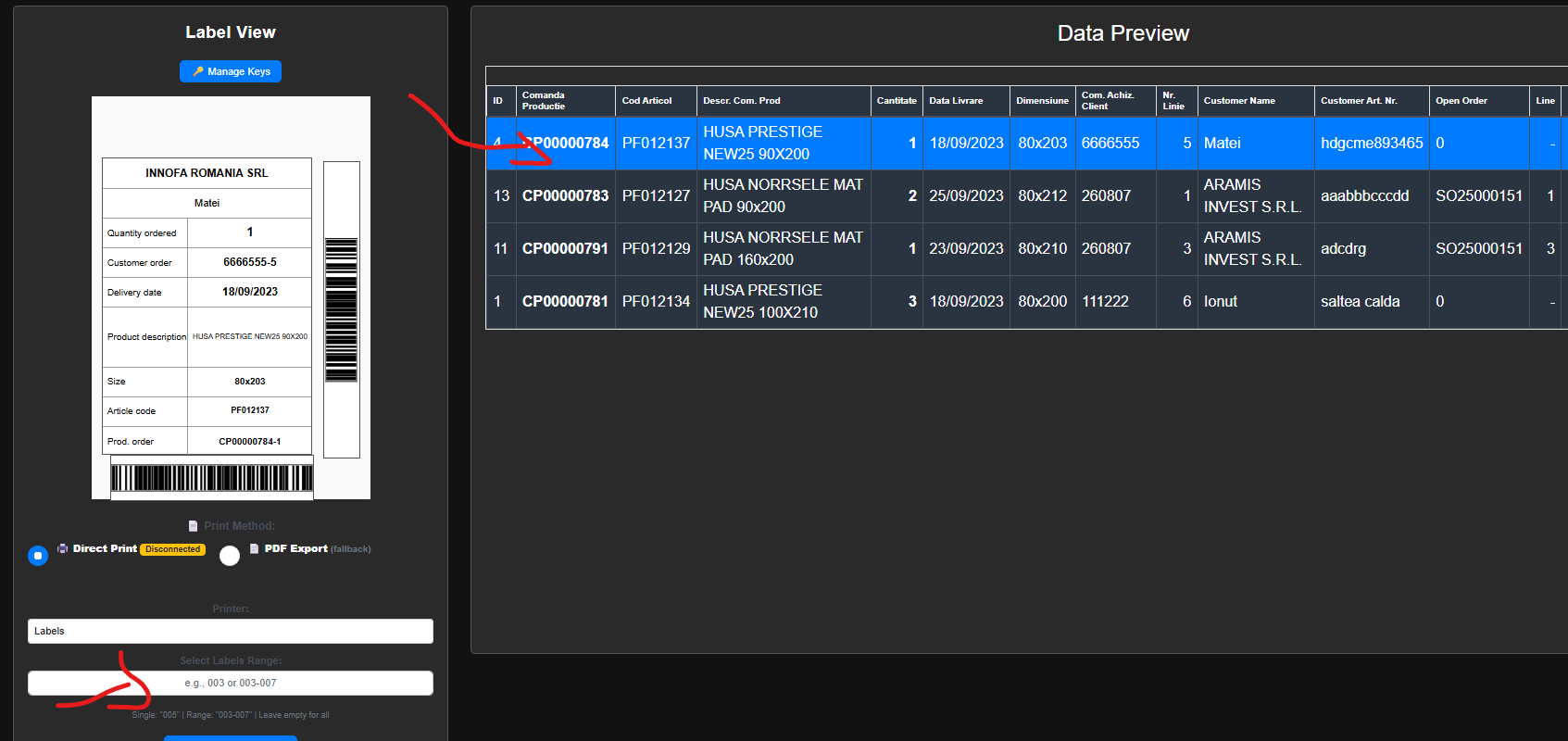 Selectarea comenzii setarea cantitatii